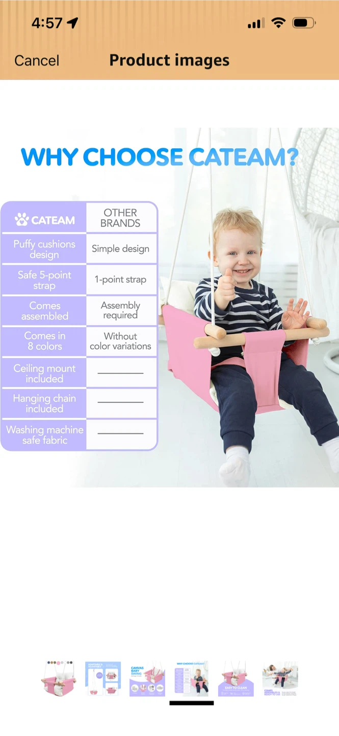New-Cateam Canvas Baby Swing - Pink - photo 2