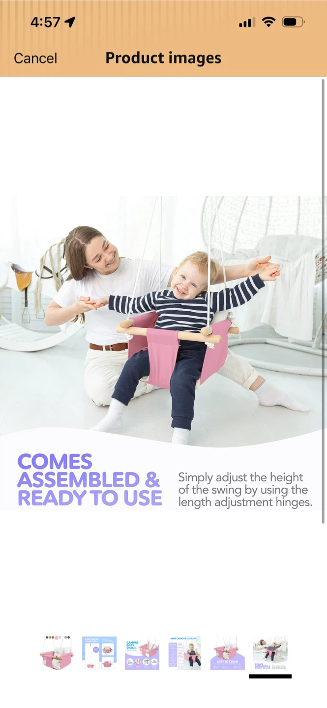 New-Cateam Canvas Baby Swing - Pink - photo 3