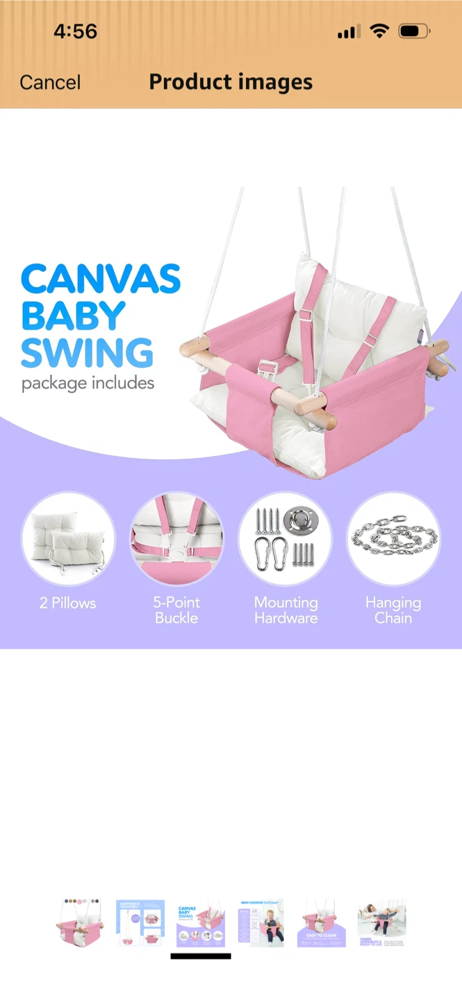 New-Cateam Canvas Baby Swing - Pink - photo 5