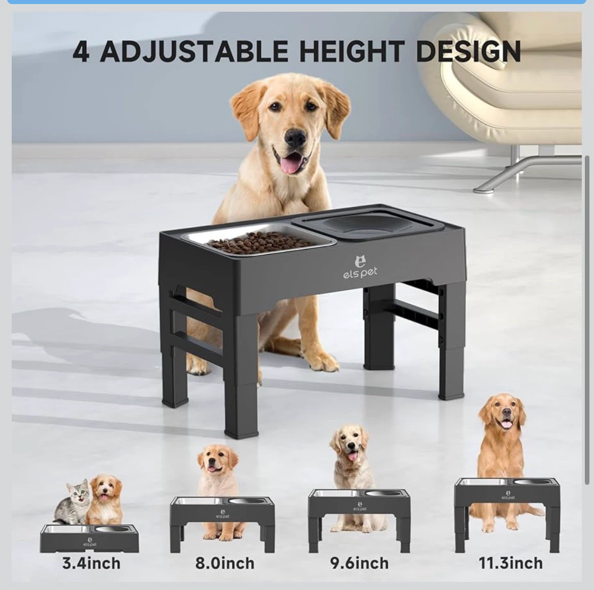 ELS PET Adjustable Raised Dog Bowls Stainless Steel - photo 4