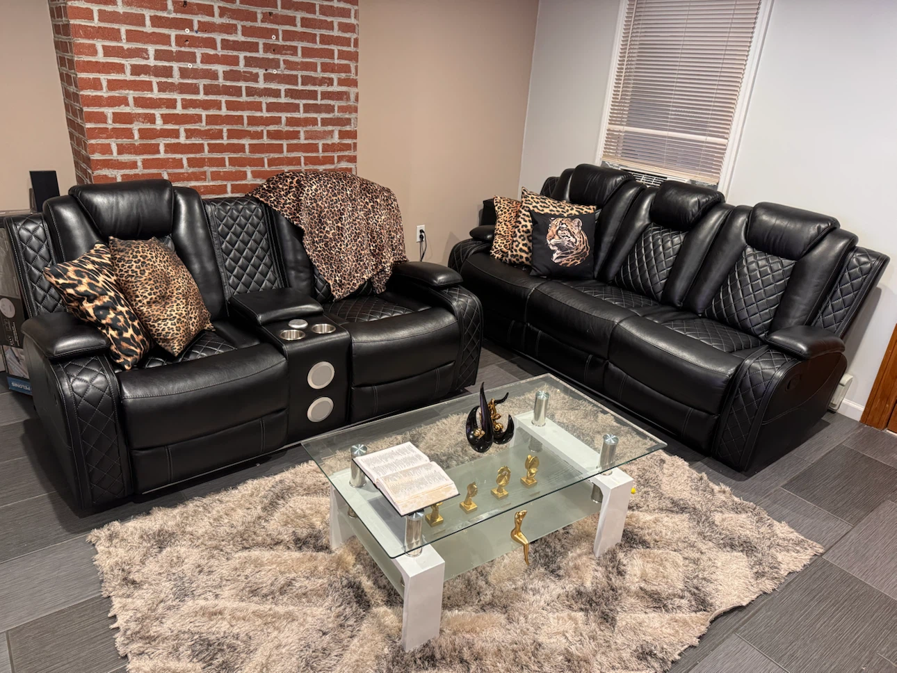 Black Leather Recliner Sofa Set