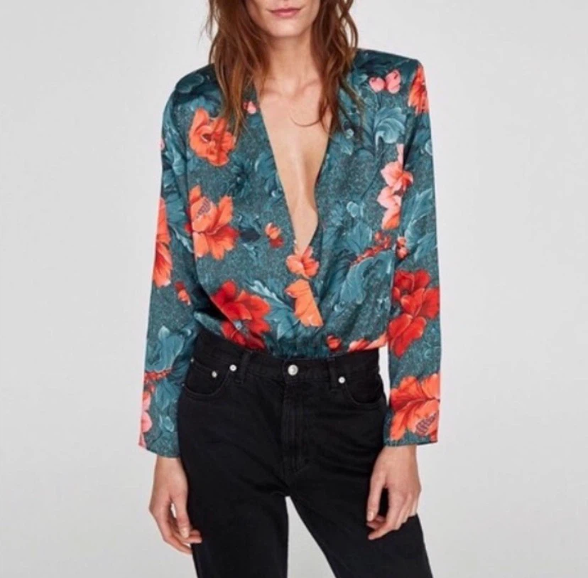 ZARA Floral Print Long Sleeve Bodysuit