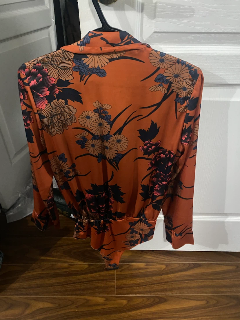 Orange Floral Print Long Sleeve Bodysuit - photo 2