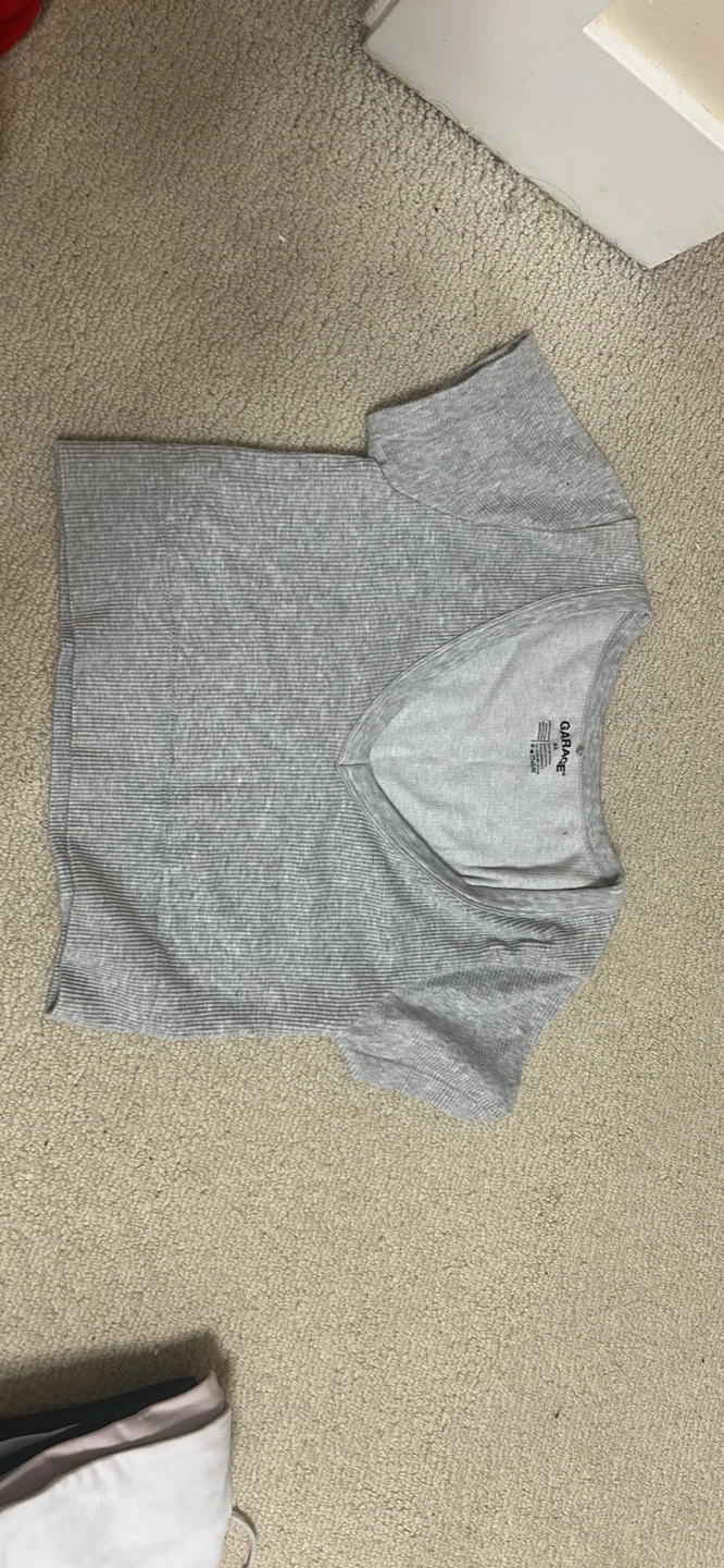 Garage Grey Ribbed V-Neck T-Shirt