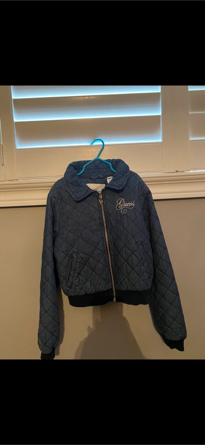 Guess Quilted Denim Bomber Jacket Girls Size 8-10