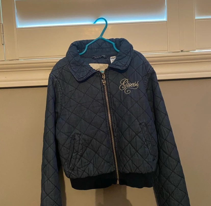 Guess Quilted Denim Bomber Jacket Girls Size 8-10 - photo 3