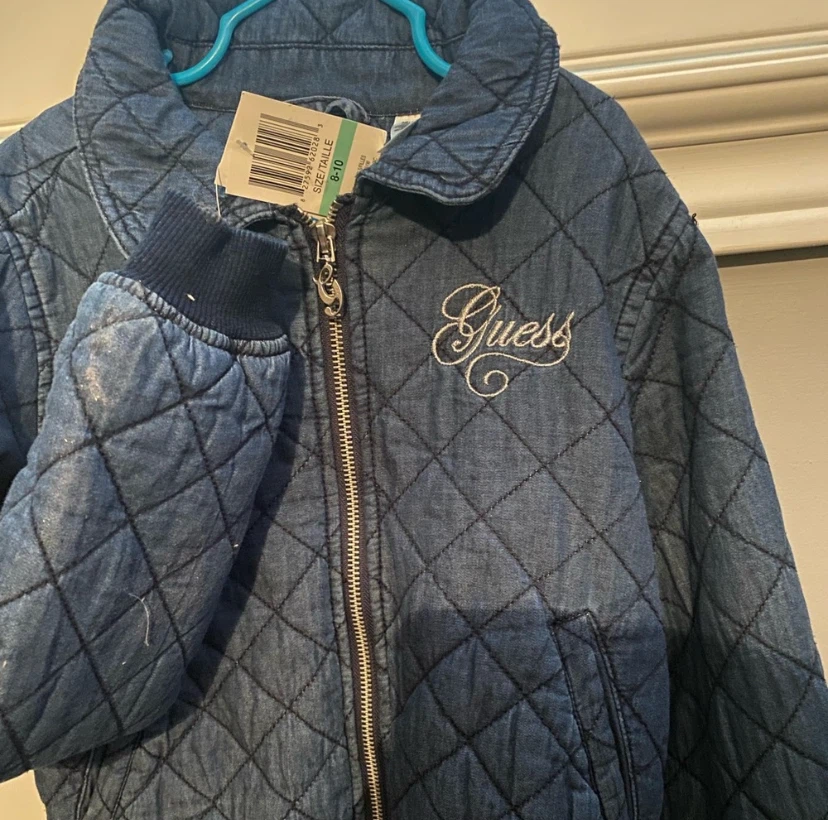 Guess Quilted Denim Bomber Jacket Girls Size 8-10 - photo 5