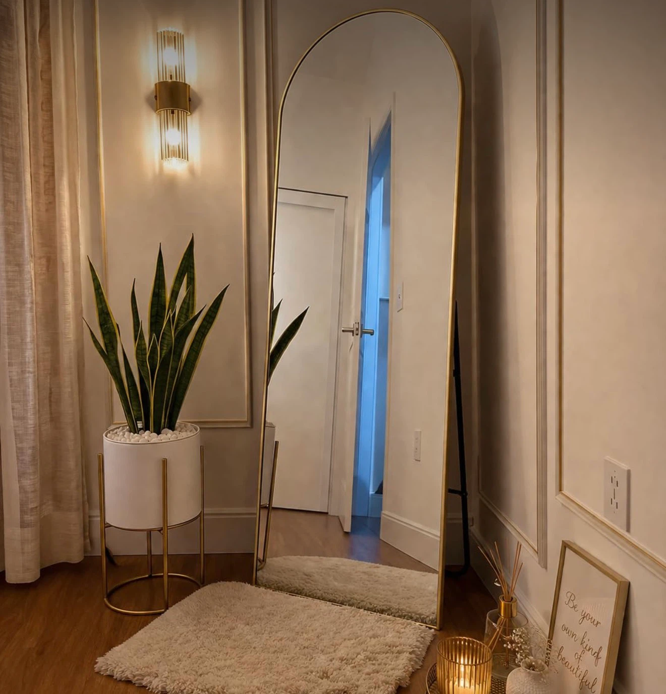 Full Length Arch Mirror with Gold Frame