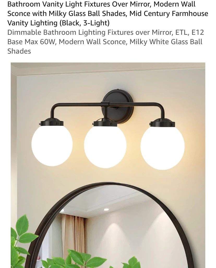 New 3 Light Bathroom Vanity Light Black