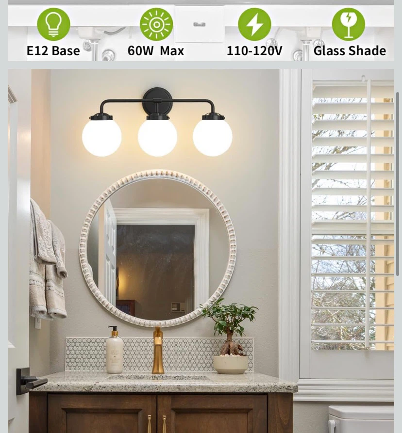 New 3 Light Bathroom Vanity Light Black - photo 3