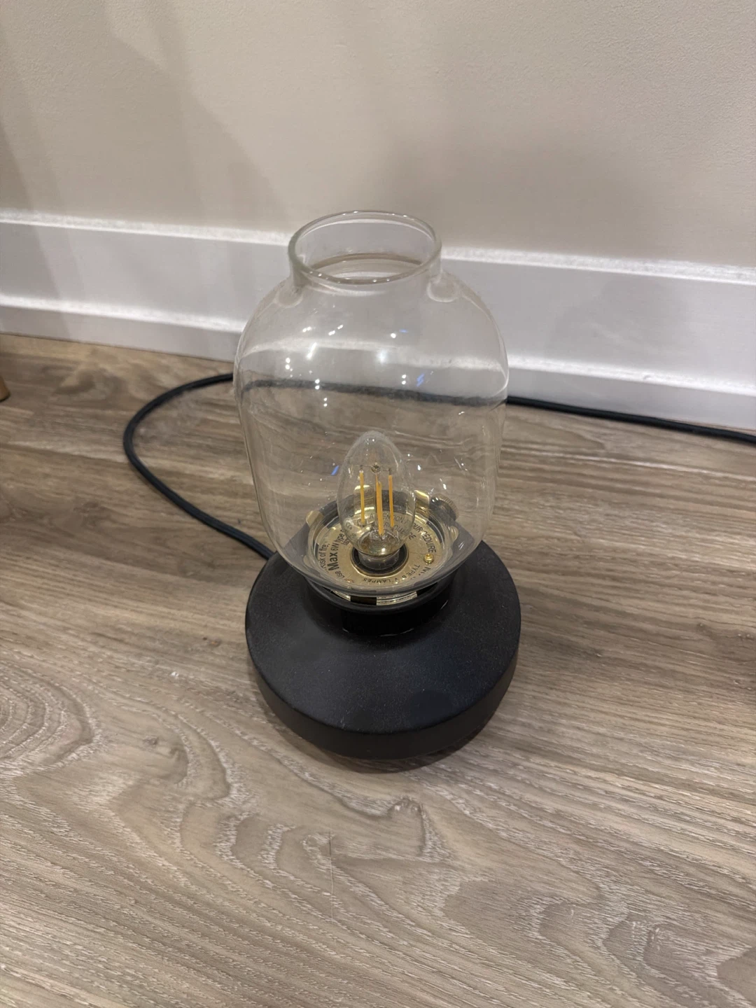 Small Glass and Black Table Lamp