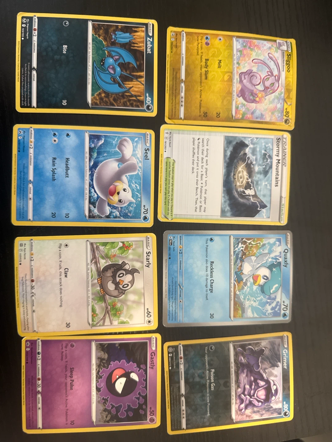 Pokemon Cards - Zubat, Seel, Starly, Gastly, Sliggoo, Quaxly