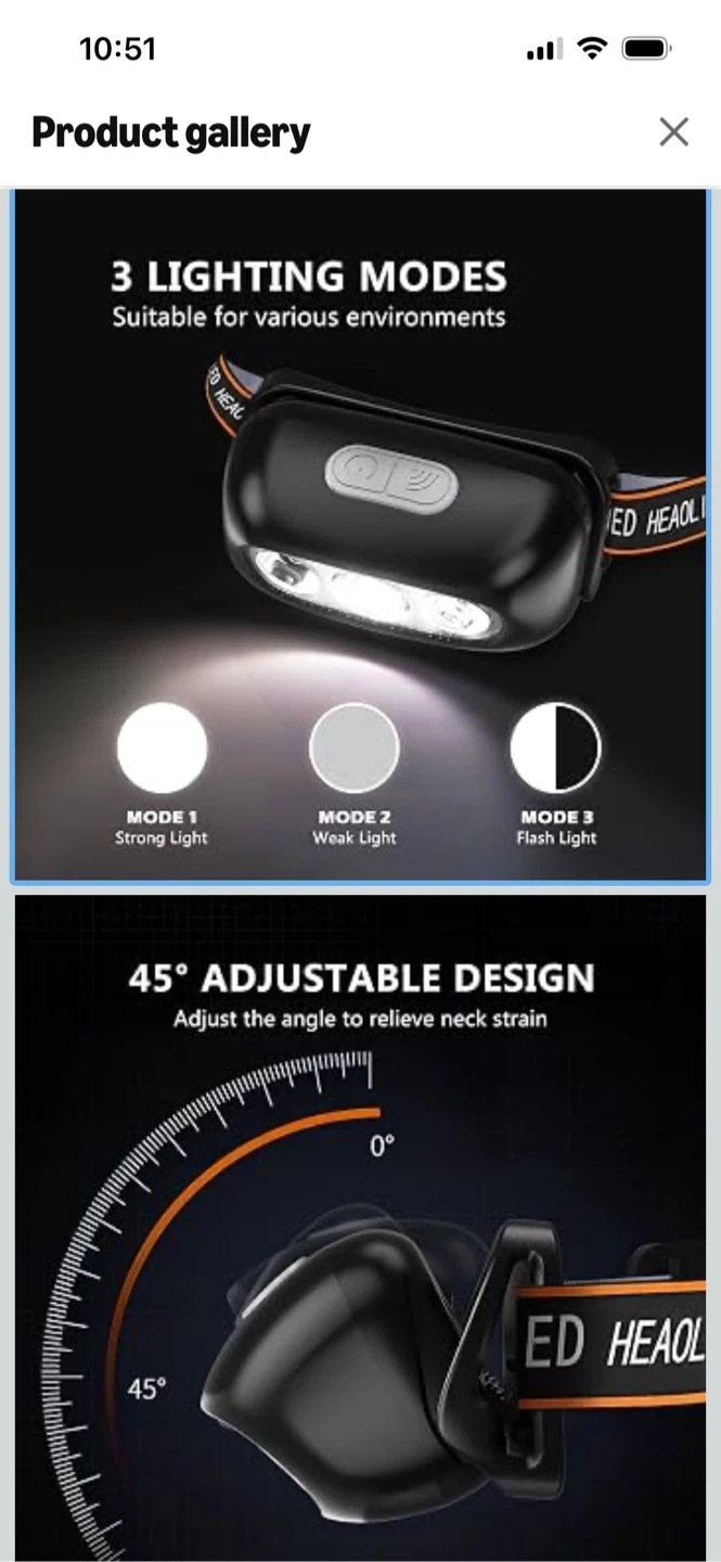New-USB Rechargeable Headlamp with 3 Lighting Modes