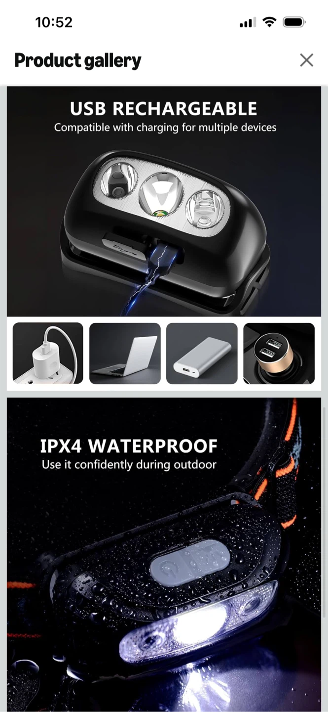 New-USB Rechargeable Headlamp with 3 Lighting Modes - photo 3