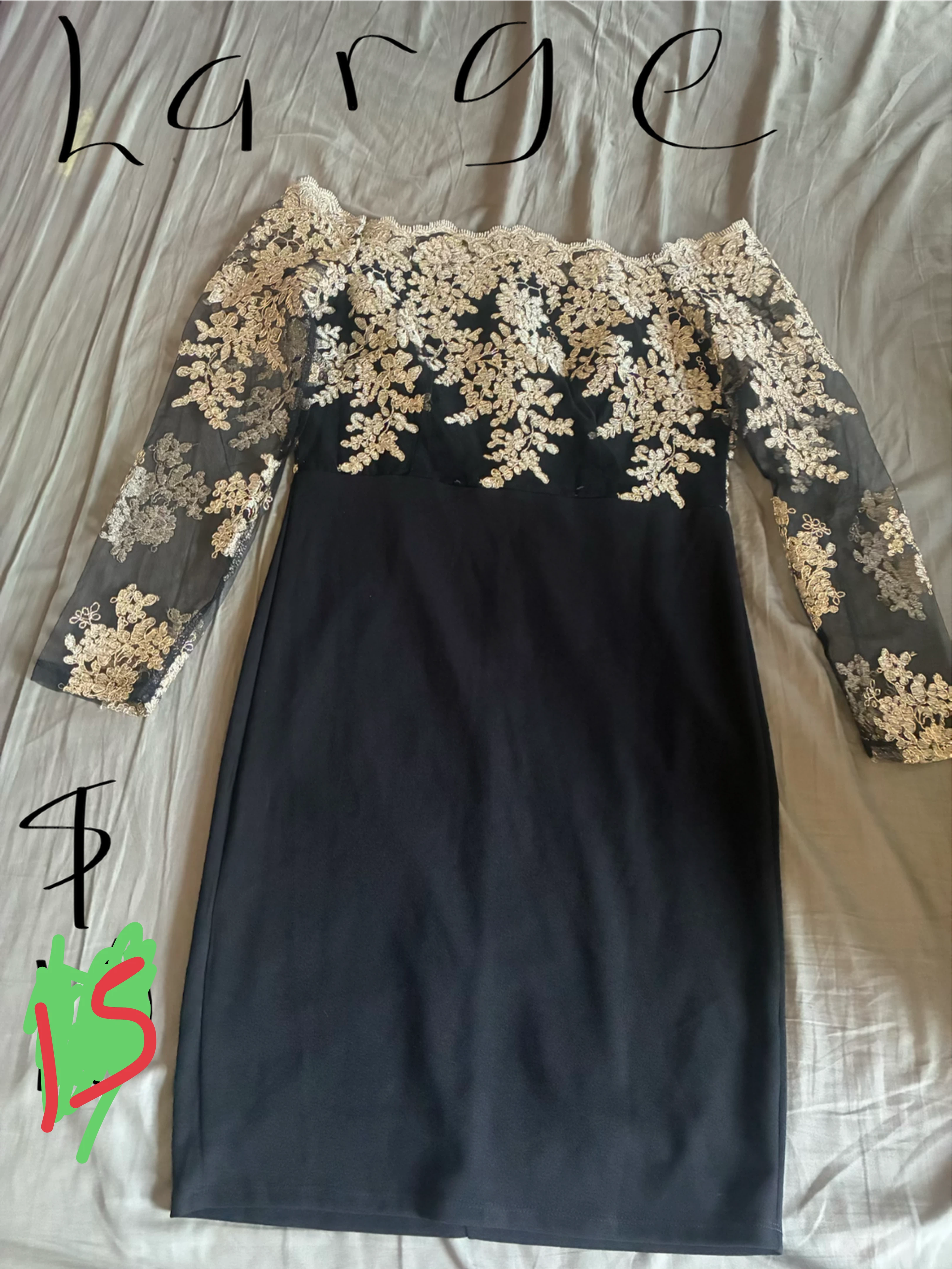 Women's Black Lace Off-the-Shoulder Dress Size Large