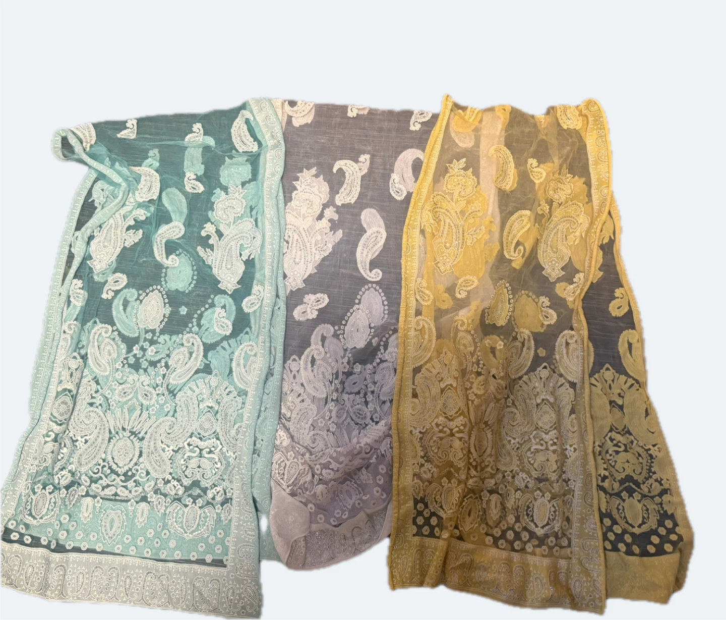 3 Sheer Scarves Paisley Print