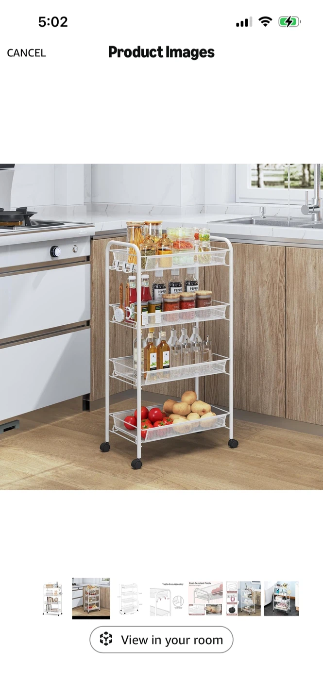 White 4 Tier Rolling Storage Cart