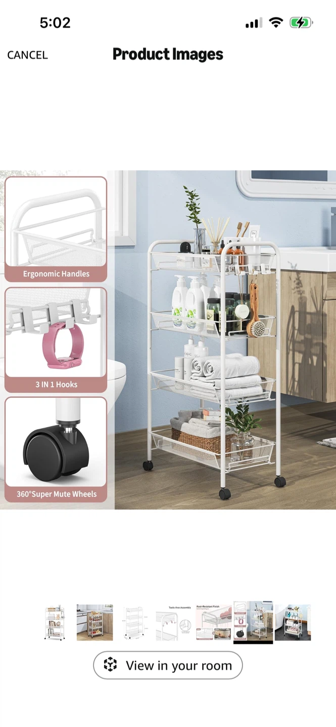White 4 Tier Rolling Storage Cart - photo 2