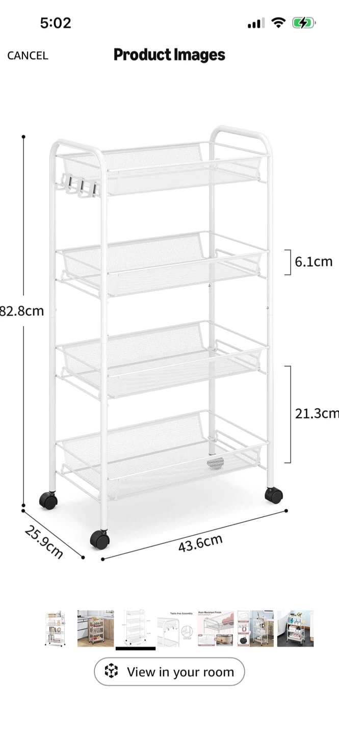 White 4 Tier Rolling Storage Cart - photo 5