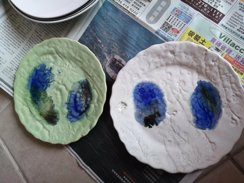 Handmade Ceramic Plates with Blue Glaze (Set of 2)