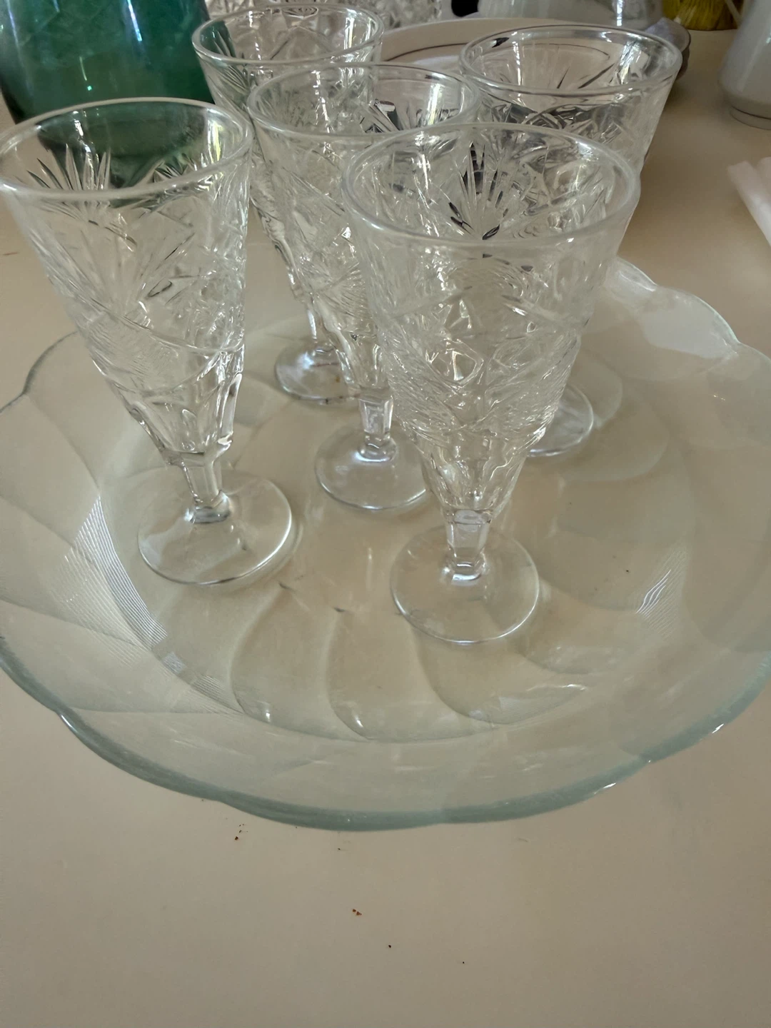 Set of Clear Crystal Glasses with Serving Tray