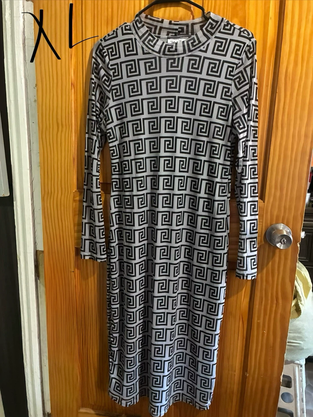 Long Sleeve Geometric Print Midi Dress XL
