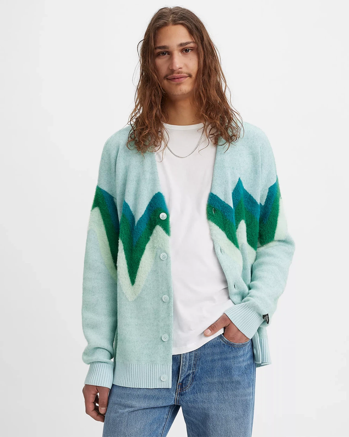 NWOT Levi’s Rare Unisex Soft Cozy Mint Zigzag Cardigan - photo 2