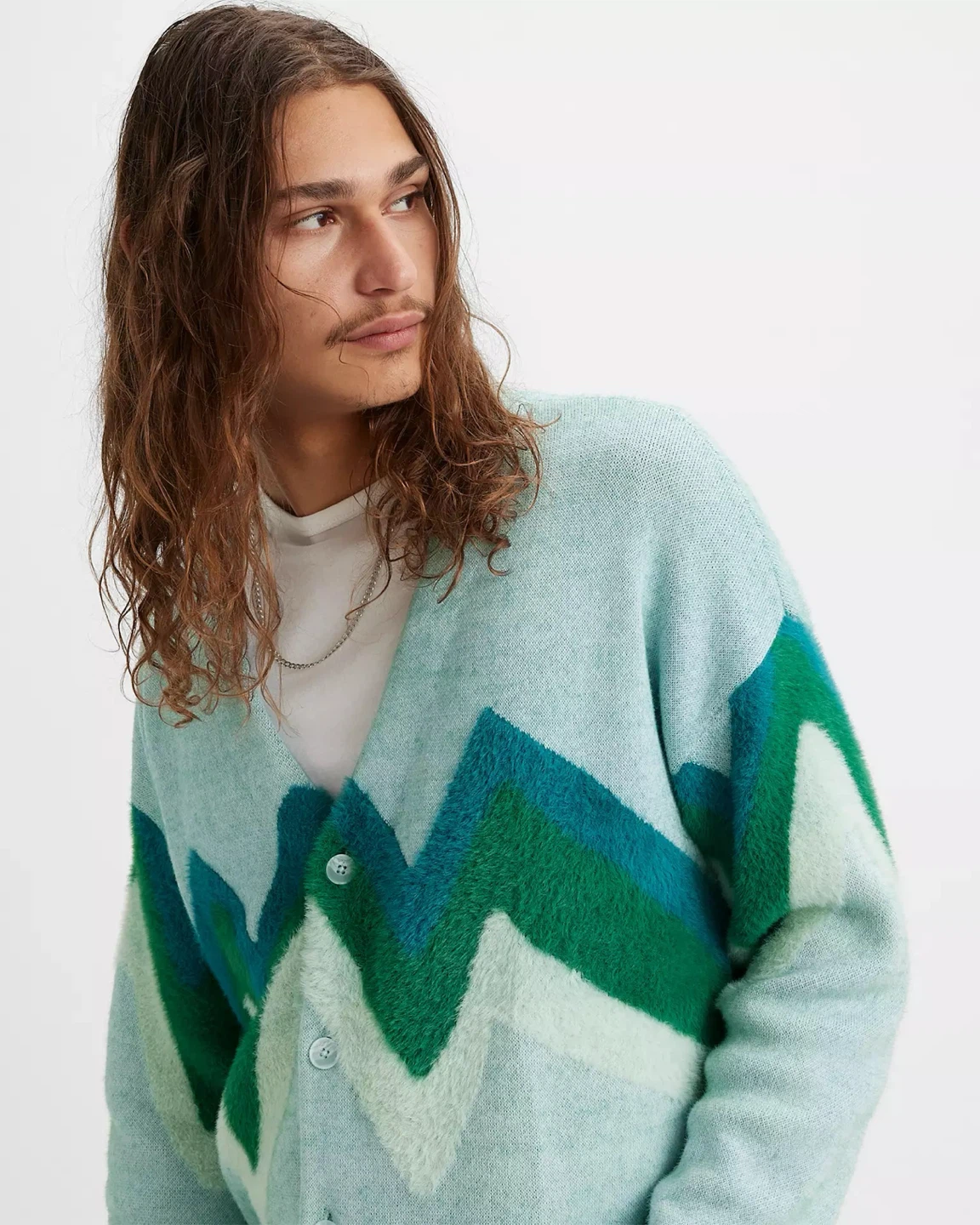 NWOT Levi’s Rare Unisex Soft Cozy Mint Zigzag Cardigan - photo 4