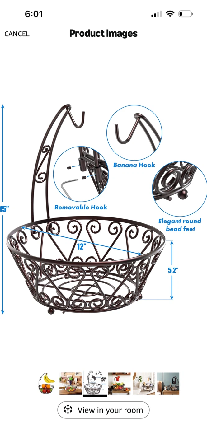 Decorative Wire Fruit Basket with Banana Hanger - photo 5