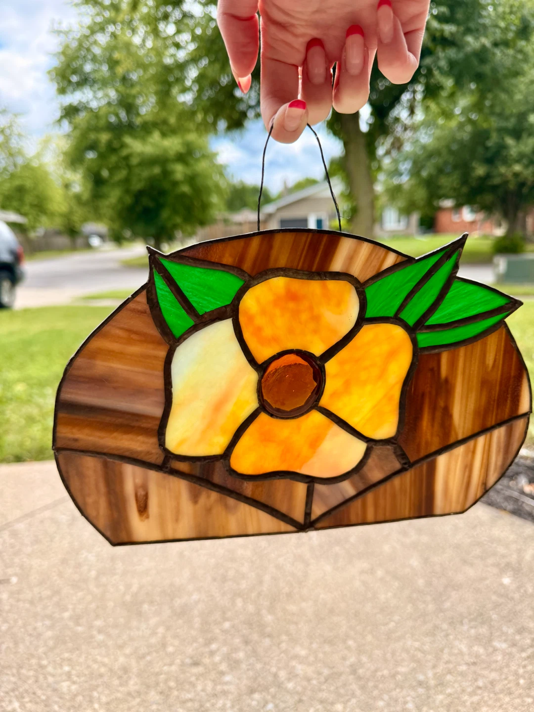 Vintage Stained Glass Hanging Panel Sun Catcher
