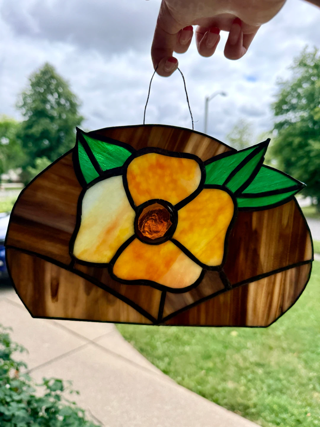 Vintage Stained Glass Hanging Panel Sun Catcher - photo 3