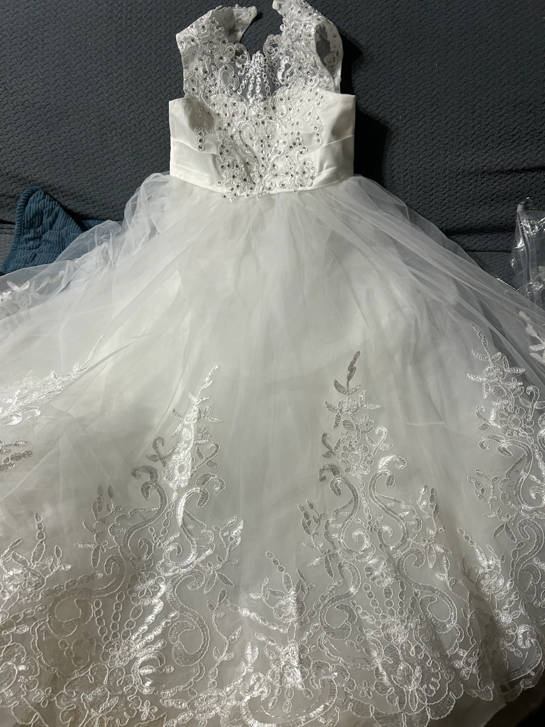 Brand New-White Flower Girl Dress with Lace and Beads - photo 3
