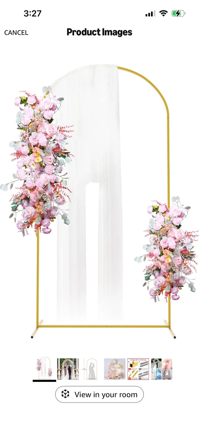 New-Gold Arch Backdrop Stand With Stretchy White cover!
