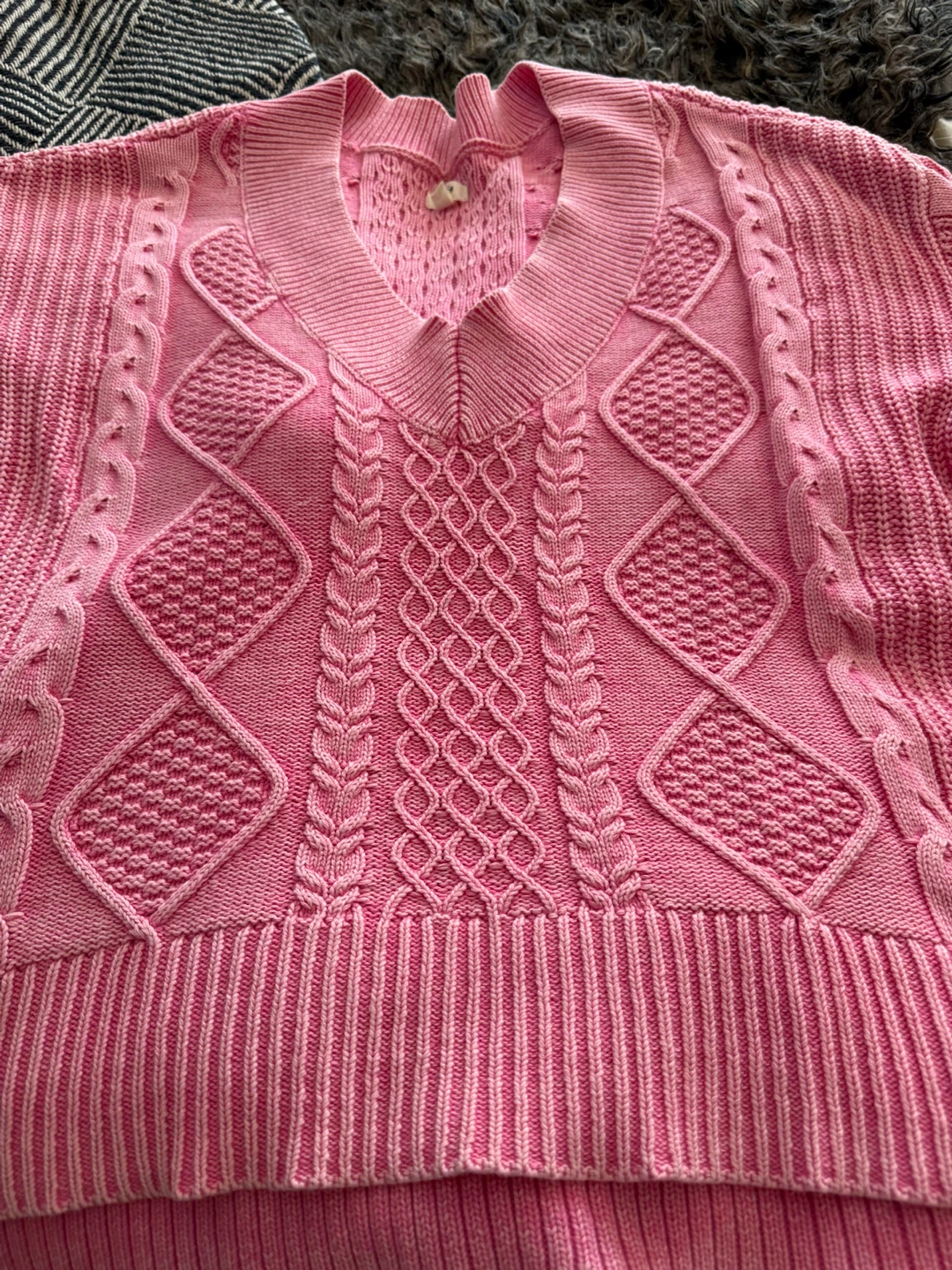 Pink Cable Knit V-Neck Sweater - photo 2