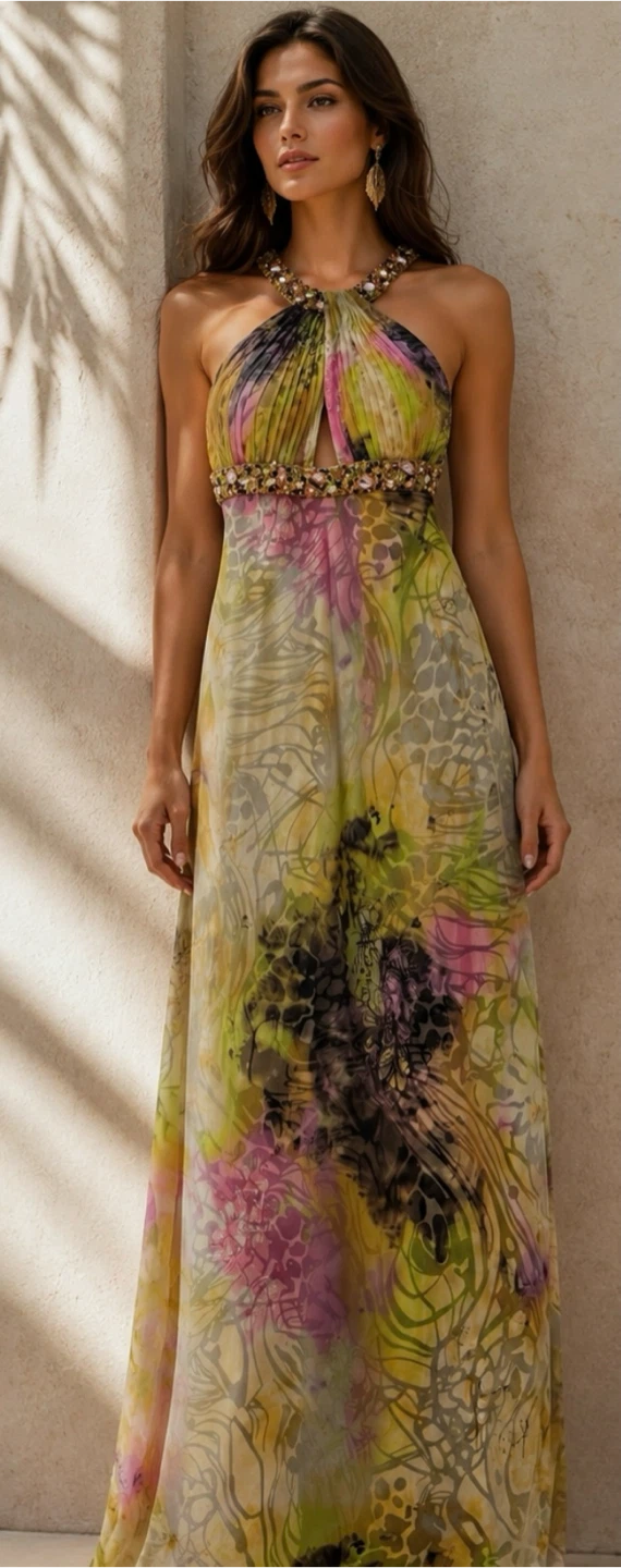 Dave & Johnny Beaded Halter Maxi Dress