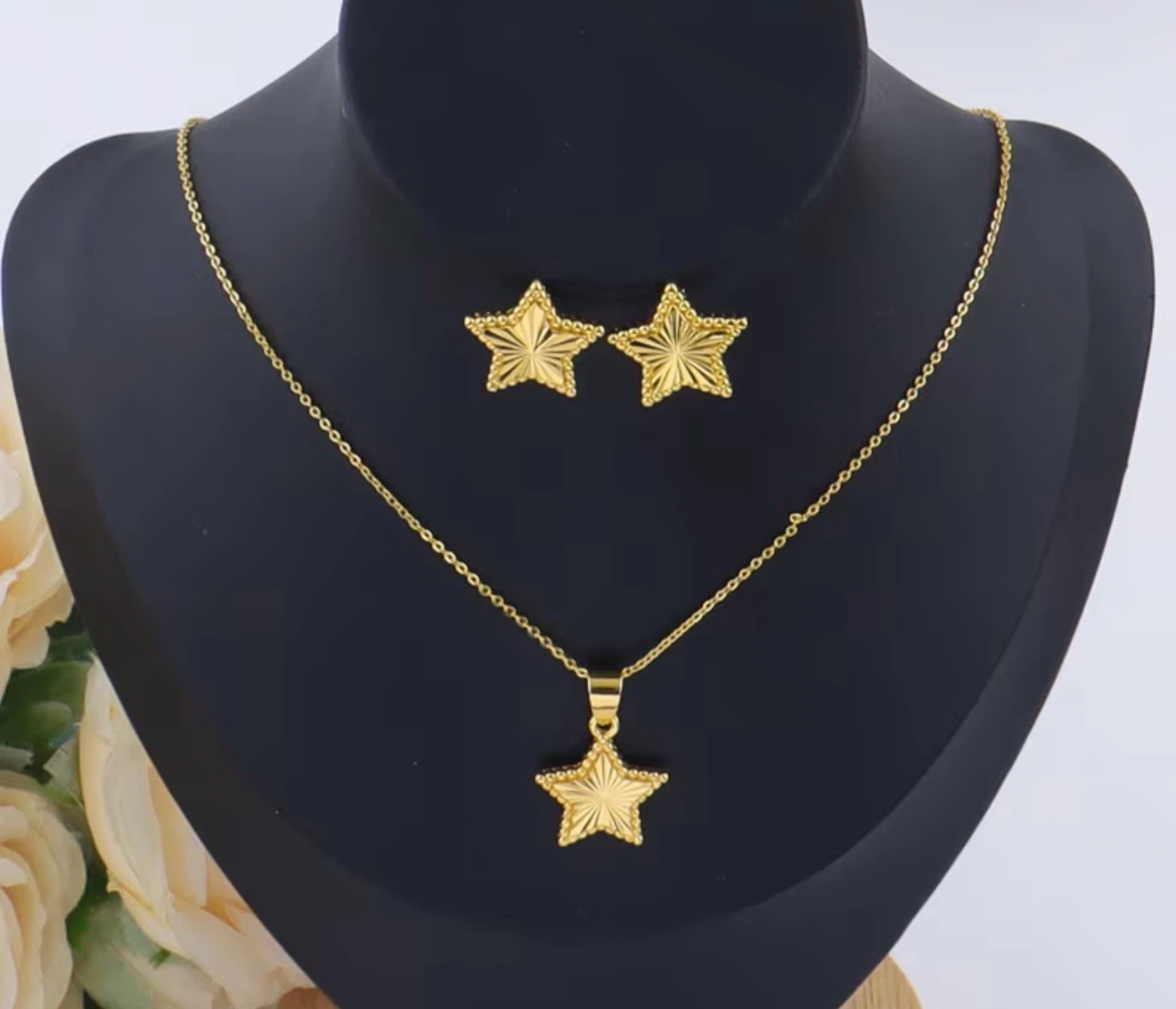 Gold Star Pendant Necklace and Earrings Set