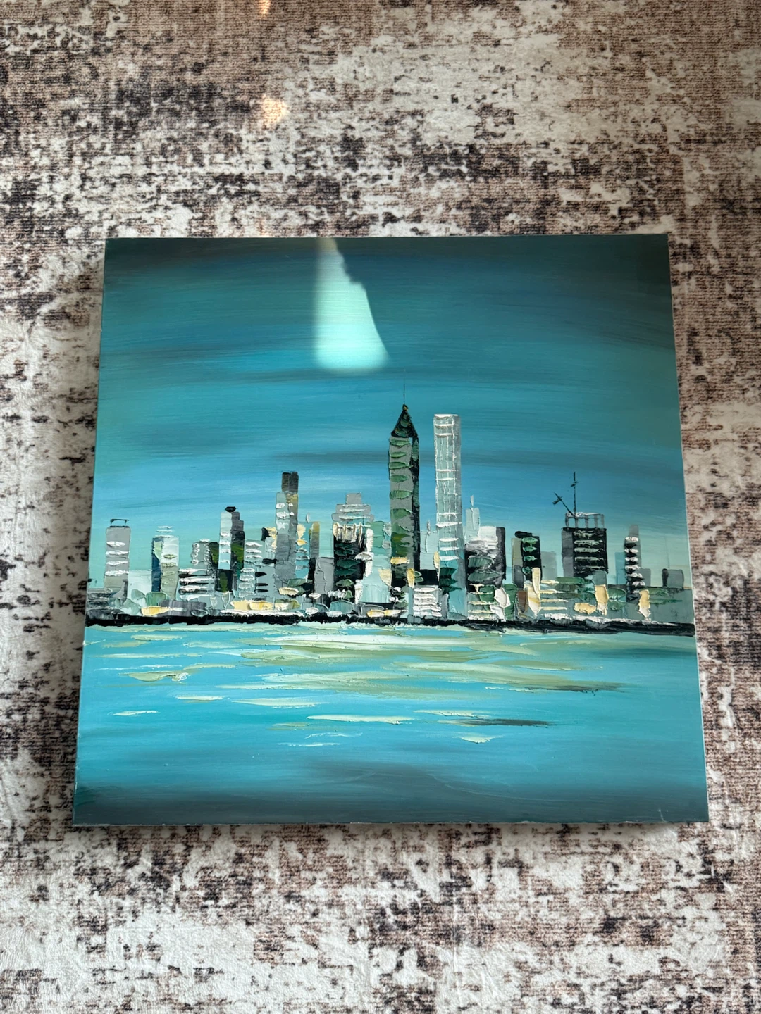 Textured Oil Painting of a City Skyline