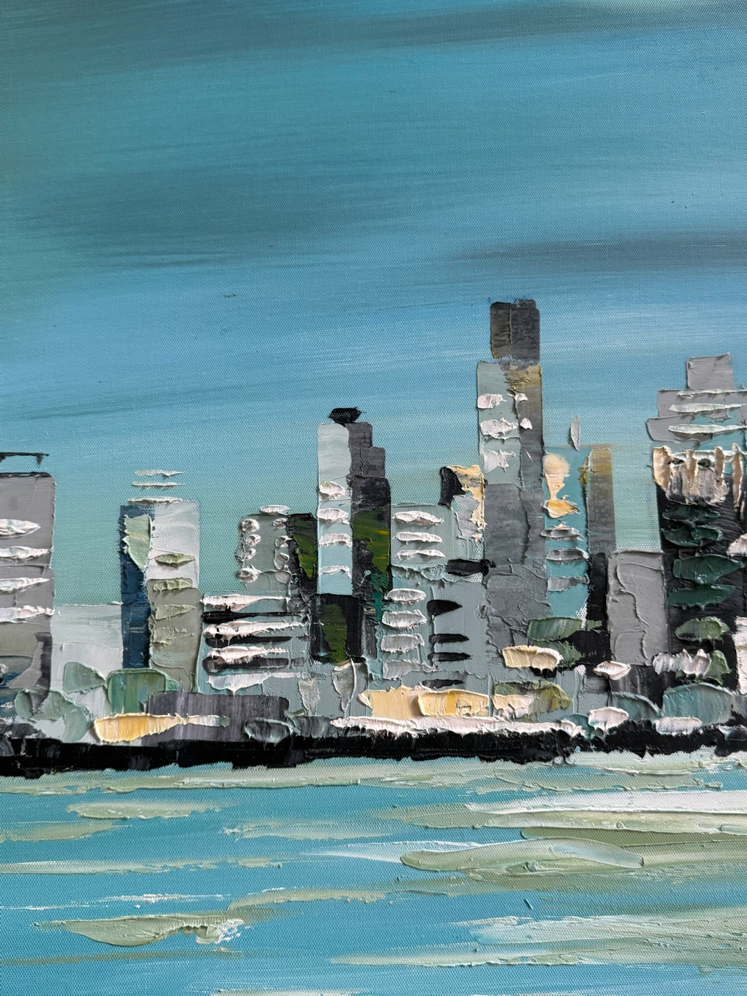 Textured Oil Painting of a City Skyline - photo 4