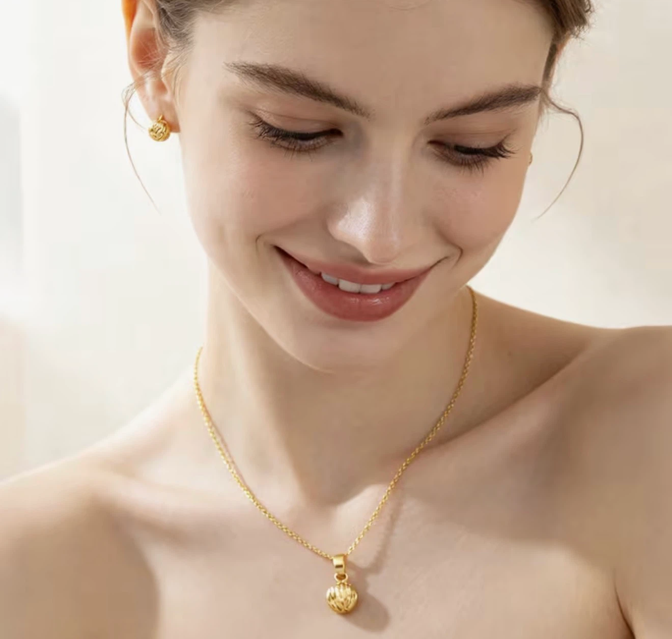 Gold-tone Ball Pendant Necklace and Earrings Set