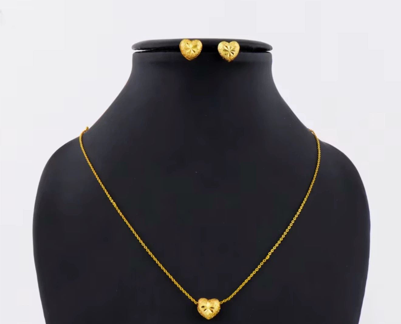 Gold Heart Necklace and Earring Set
