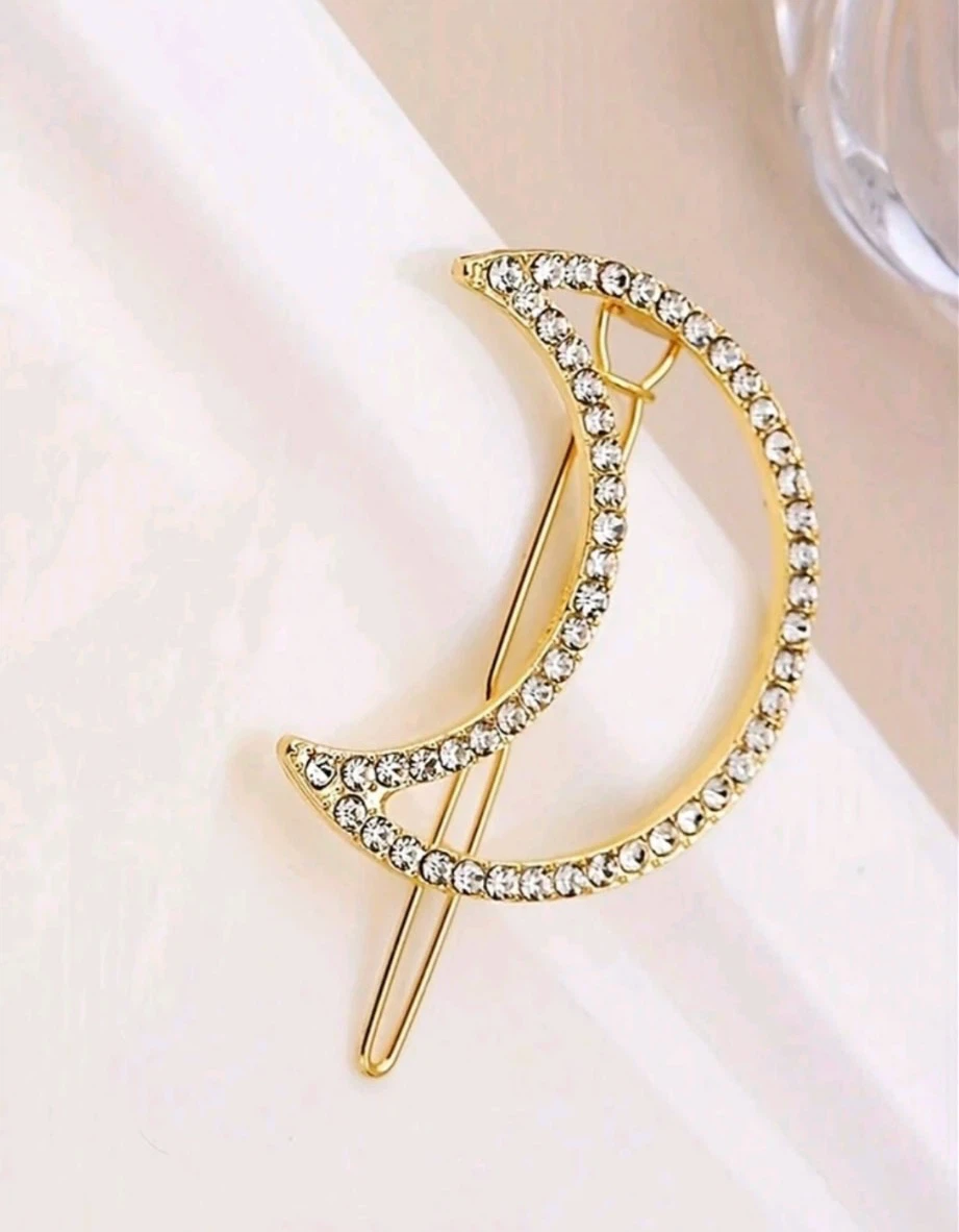 Gold Crescent Moon Hair Clip with Rhinestones - photo 2