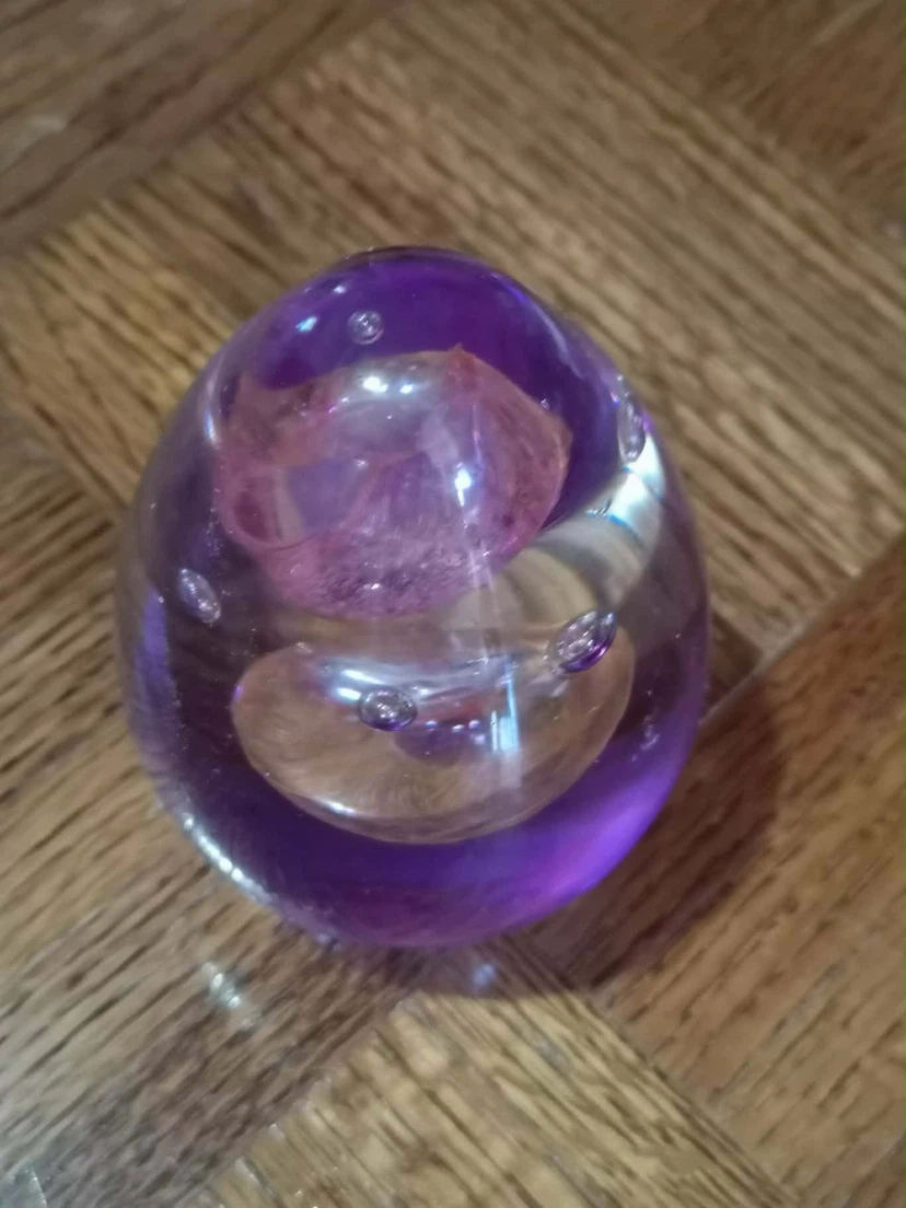 Purple Glass Paperweight with Pink Swirl