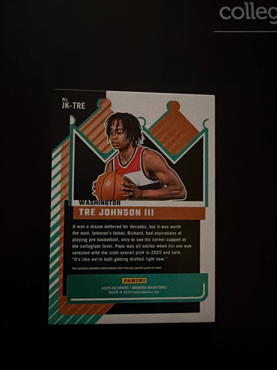 Panini Donruss Basketball Tre Johnson III Jersey Kings RC Card - photo 2