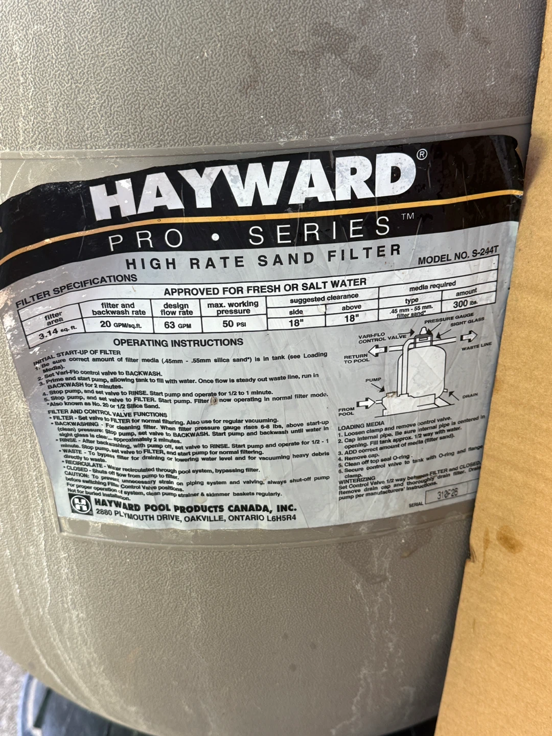 Hayward Pro Series S-244T High Rate Sand Filter- - photo 2