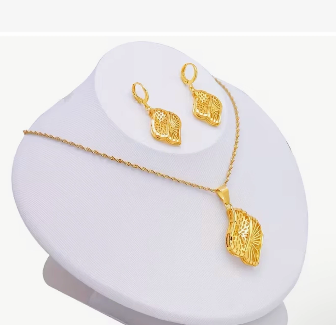Gold Coloured Pendant Necklace and Earring Set