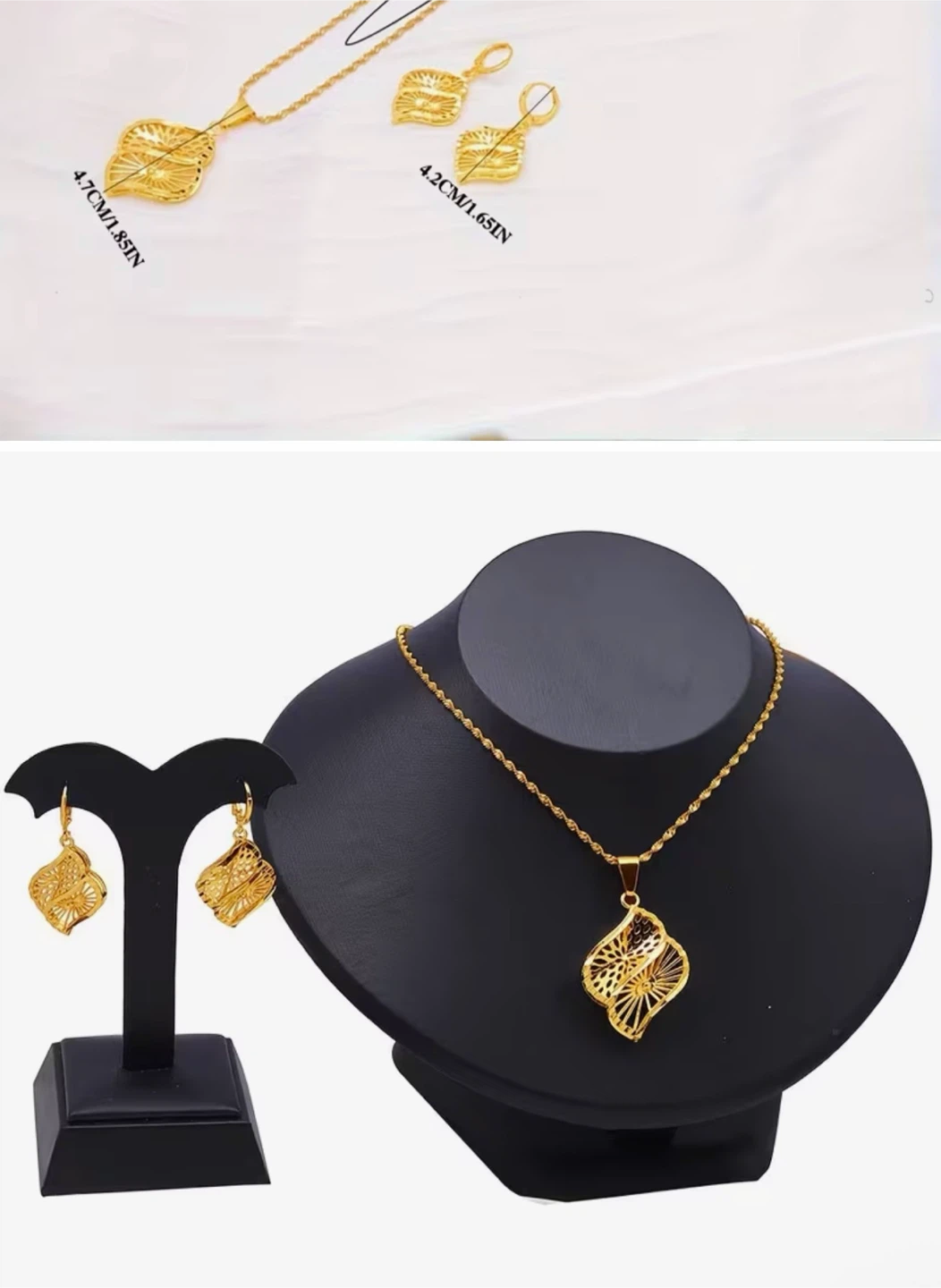 Gold Coloured Pendant Necklace and Earring Set - photo 2