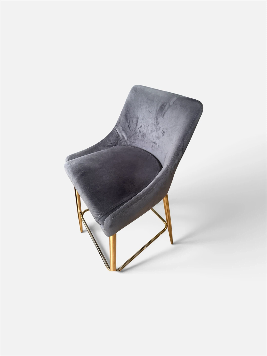 Gray Velvet Bar Stools with Gold Legs (Set of 2) - photo 2