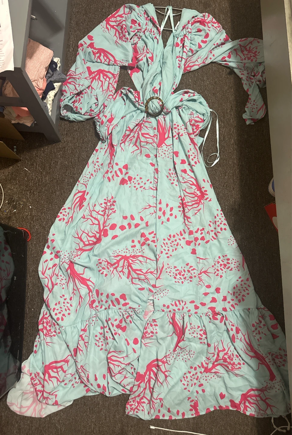 Light Blue Maxi Dress with Pink Coral Print - photo 2
