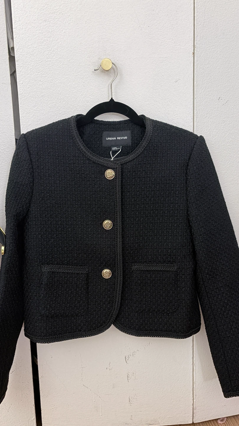 Urban Revivo Black Tweed Cropped Jacket - Size M