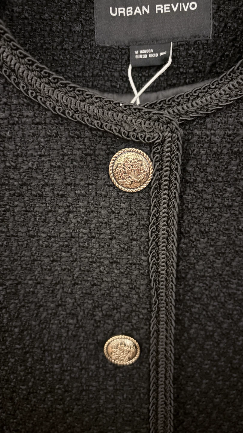Urban Revivo Black Tweed Cropped Jacket - Size M - photo 2